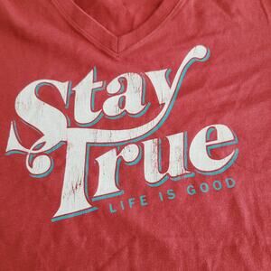 Life Is Good Shirt Womens XL Red Stay True Classic Fit V-neck Tee Retro New